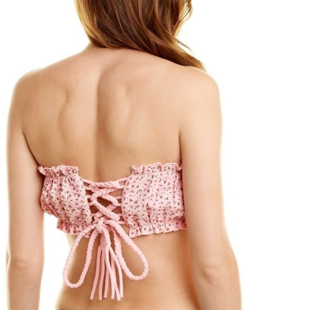 Something Navy Blossom Bandeau Bikini Top in Pink